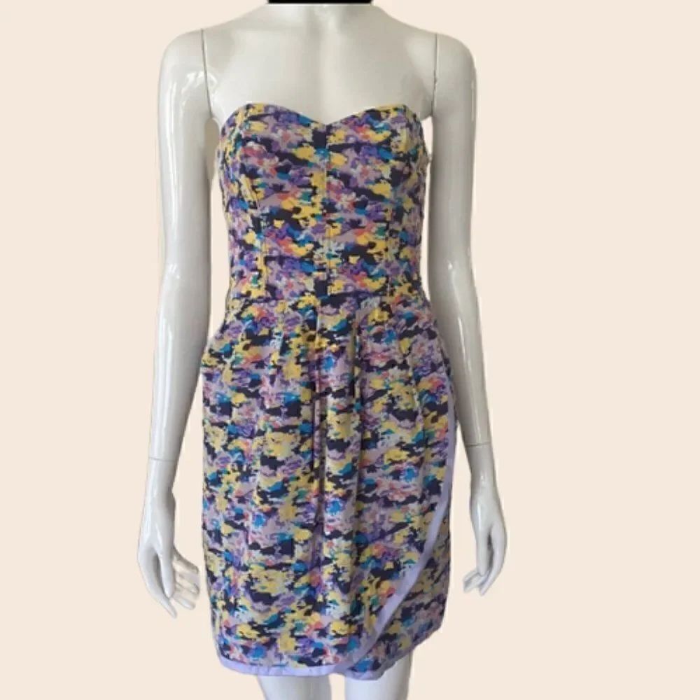 Charlotte Ronson Mini Sweetheart Strapless Dress in Abstract Watercolor Size 4